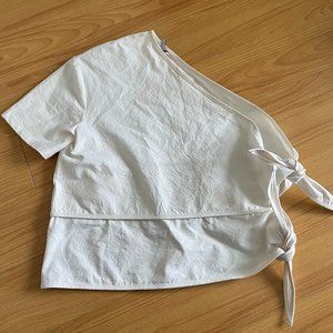 Elegant White Asymmetrical Tie-Front Top